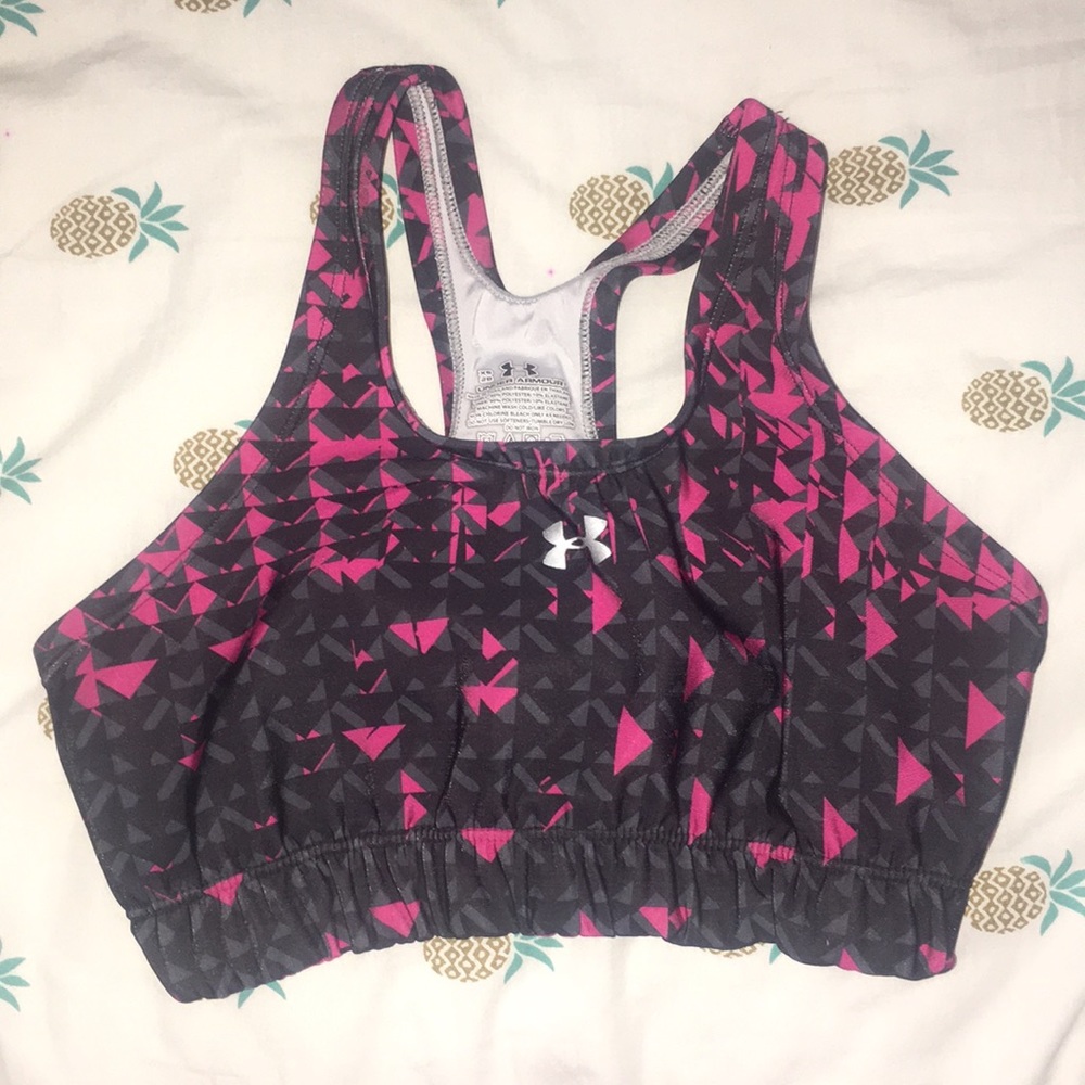 Girls Pink and Black Under Armour Sports Bra